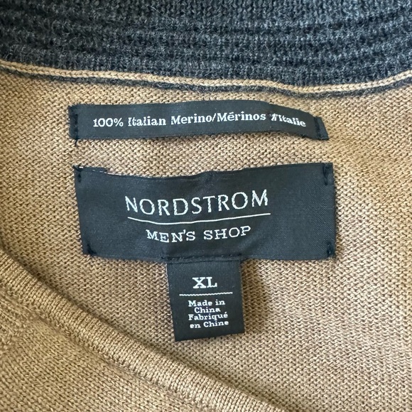 Nordstrom 100% Merino Wool Quarter Zip Sweater Tan Mens Size XL - Picture 9 of 10